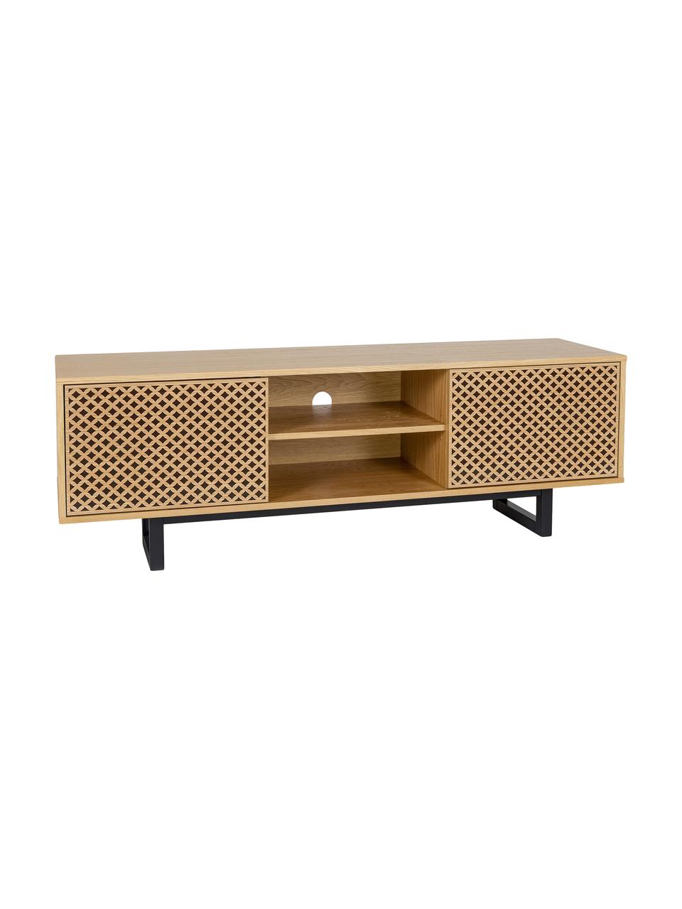 TV stolek s dubovou dýhou Camden, Dubové dřevo, černá, Š 150 cm, V 50 cm