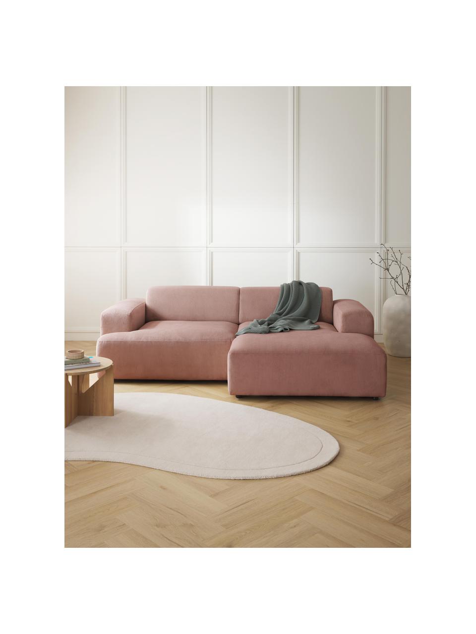 Canapé d'angle 3 places en velours côtelé Melva, Velours côtelé rose, larg. 238 x prof. 143 cm, méridienne à gauche