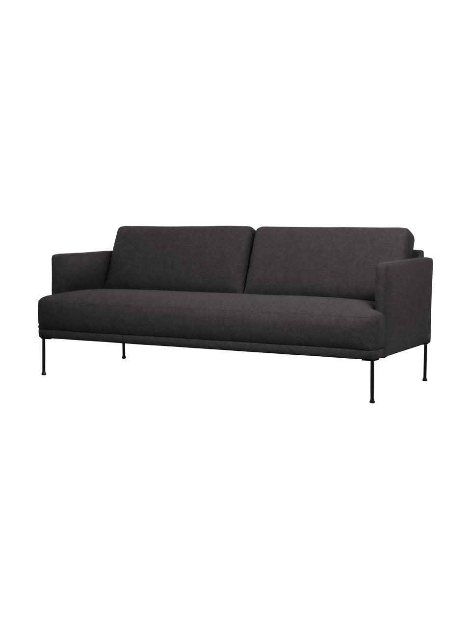 Divano 3 posti con piedini in metallo Fluente, Rivestimento: 100% poliestere Con 40.00, Struttura: legno di pino massiccio, Piedini: metallo verniciato a polv, Tessuto grigio scuro, Larg. 196 x Prof. 85 cm