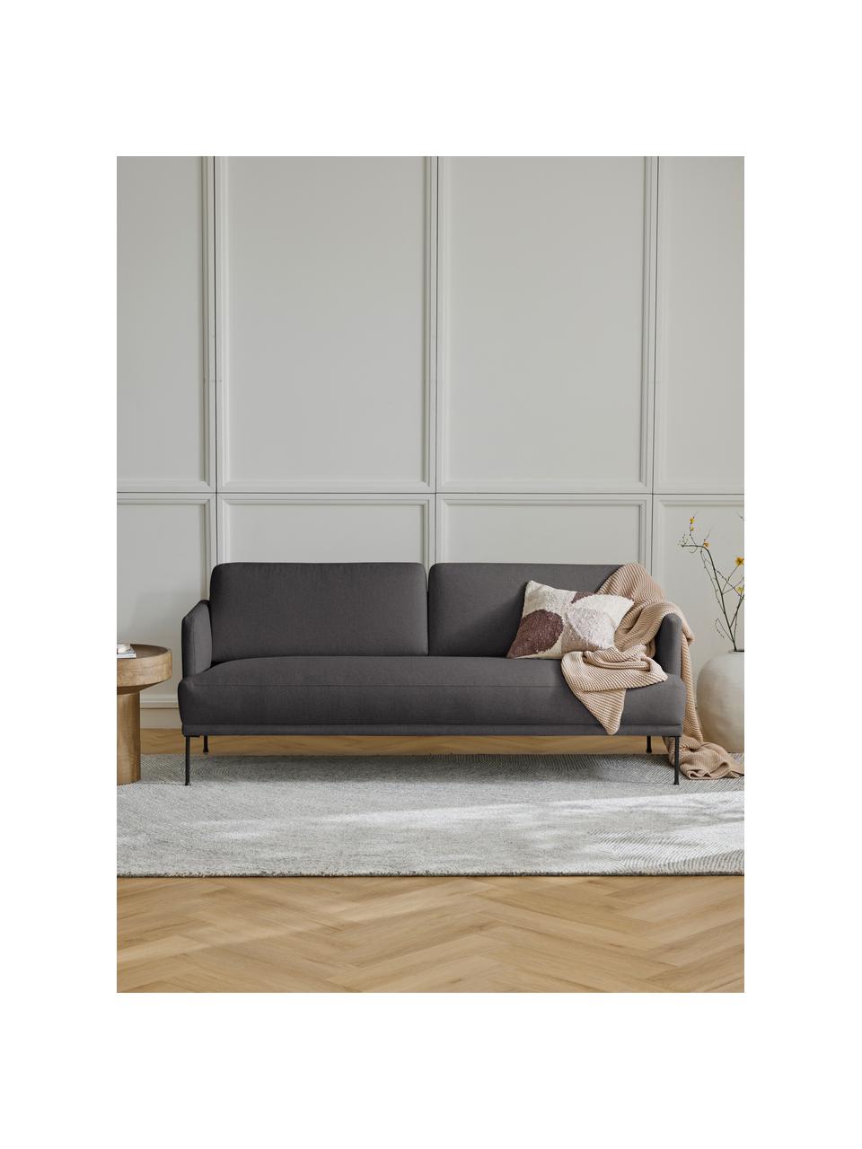 Sofa Fluente (3-Sitzer), Bezug: 100% Polyester Der hochwe, Gestell: Massives Kiefernholz, Füße: Metall, pulverbeschichtet, Webstoff Anthrazit, B 196 x T 85 cm