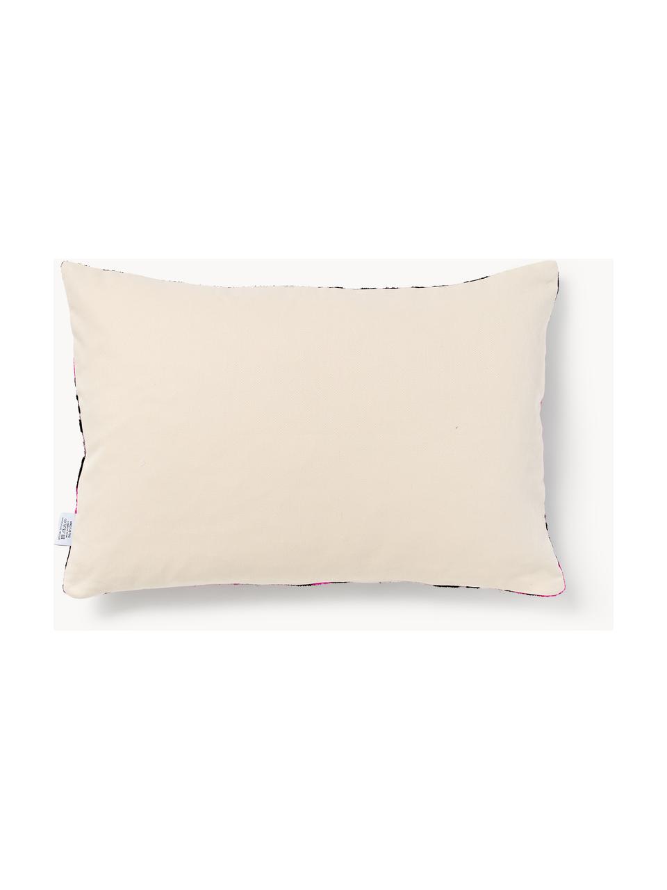 Housse de coussin en velours avec motif abstrait Velvety, Velours de soie (50 % soie, 50 % coton), Rose vif, noir, blanc, larg. 40 x long. 60 cm