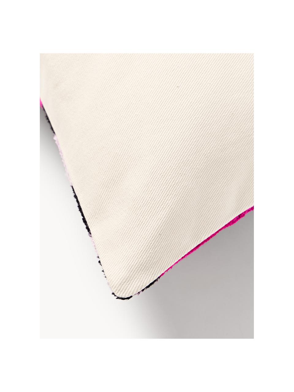 Housse de coussin en velours avec motif abstrait Velvety, Velours de soie (50 % soie, 50 % coton), Rose vif, noir, blanc, larg. 40 x long. 60 cm