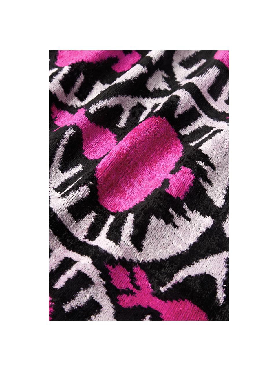 Funda de cojín de terciopelo con estampado abstracto Velvety, Terciopelo de seda (50% seda, 50% algodón), Rosa, negro, blanco, An 40 x L 60 cm