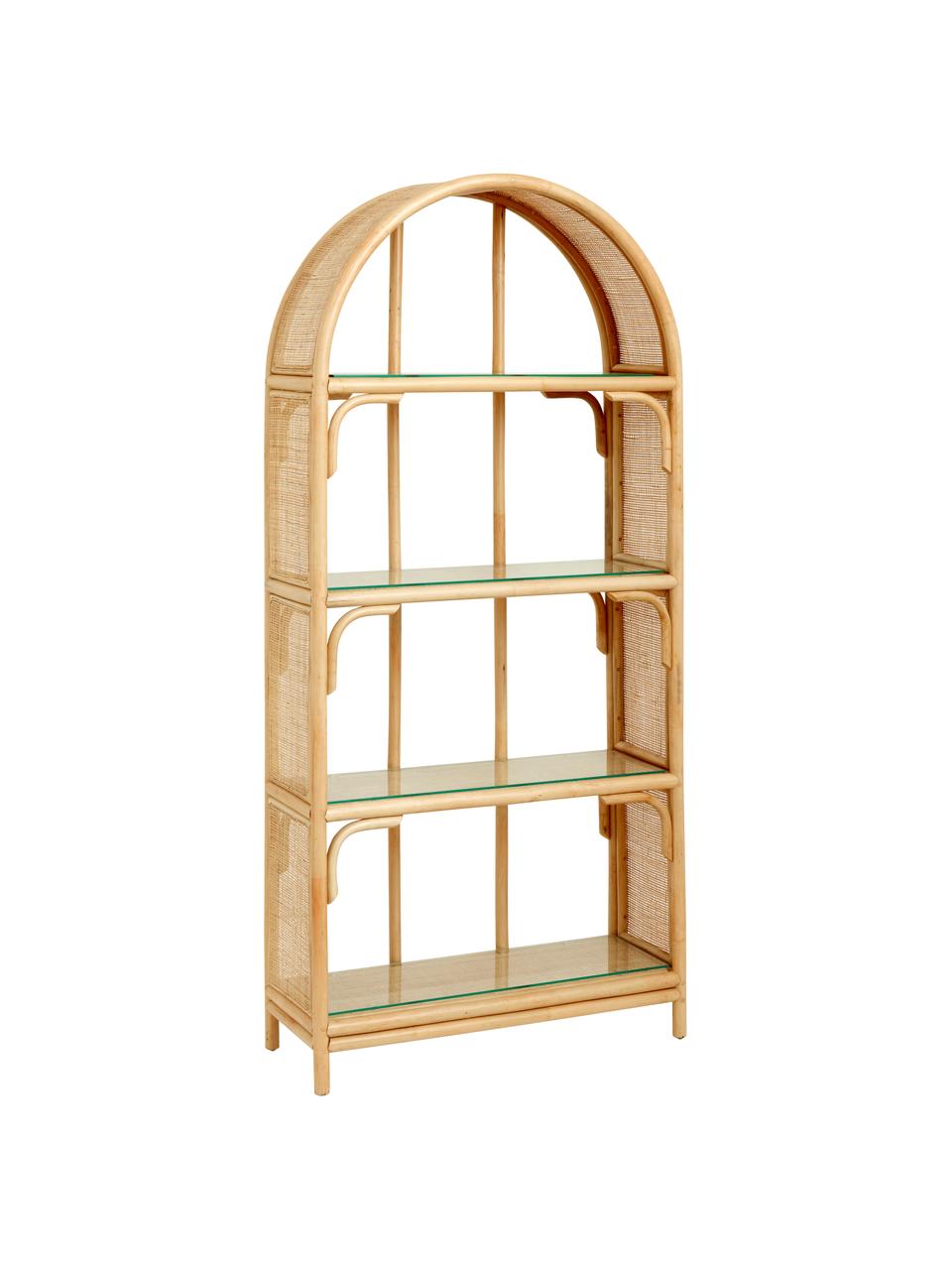 Rattan-Standregal Bali mit Glasböden, Rattan, Glas, Braun, 83 x 173 cm