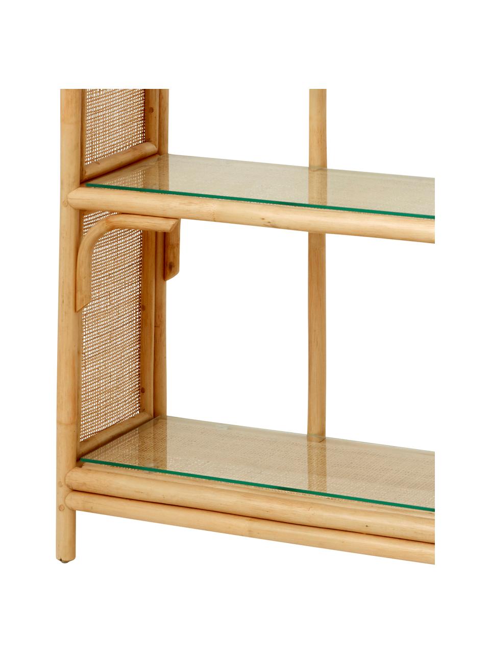 Rattan-Standregal Bali mit Glasböden, Rattan, Glas, Braun, 83 x 173 cm