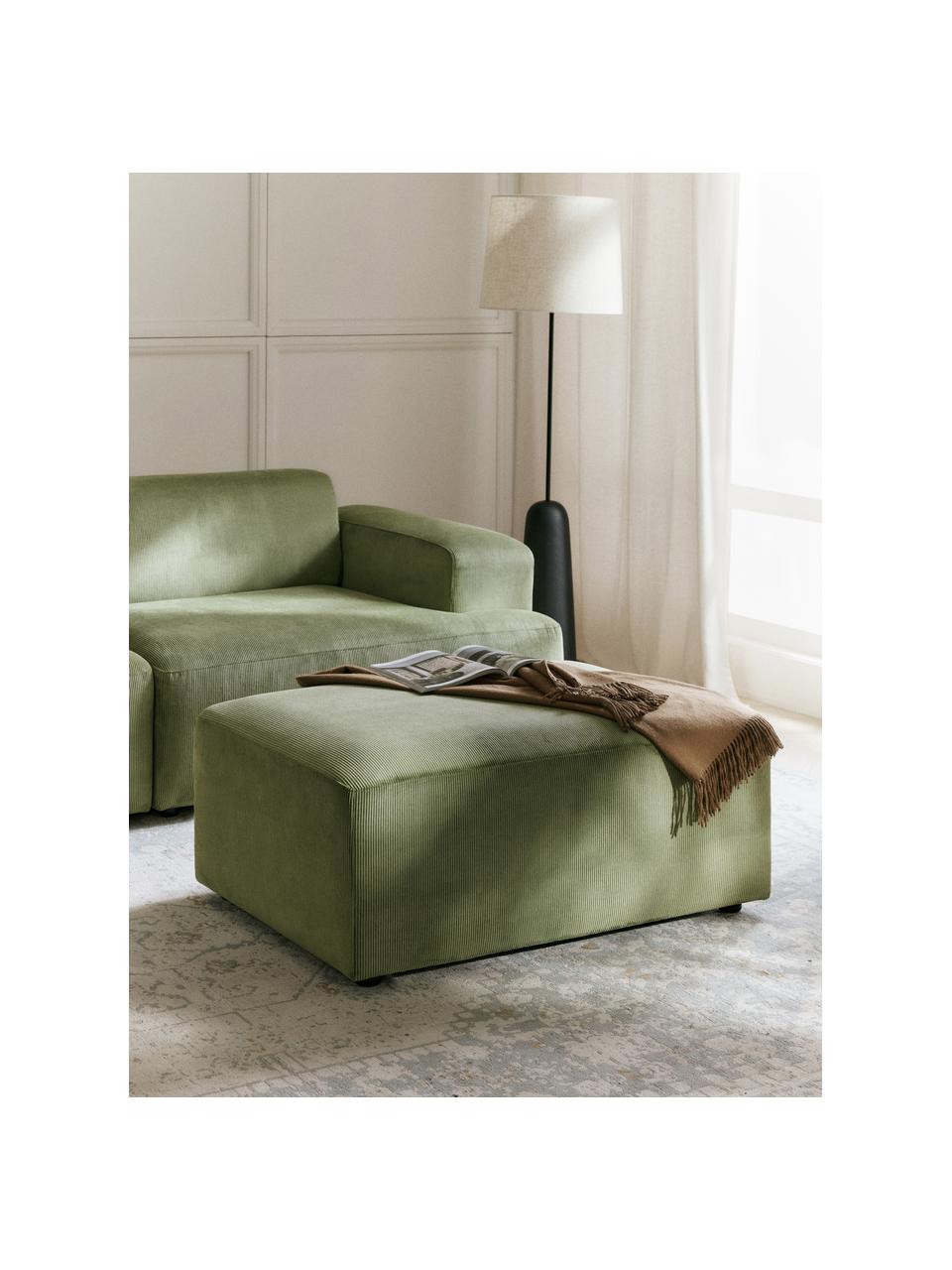 Pouf en velours côtelé Melva, larg. 99 x prof. 72 cm, Velours côtelé vert olive, larg. 99 x prof. 72 cm