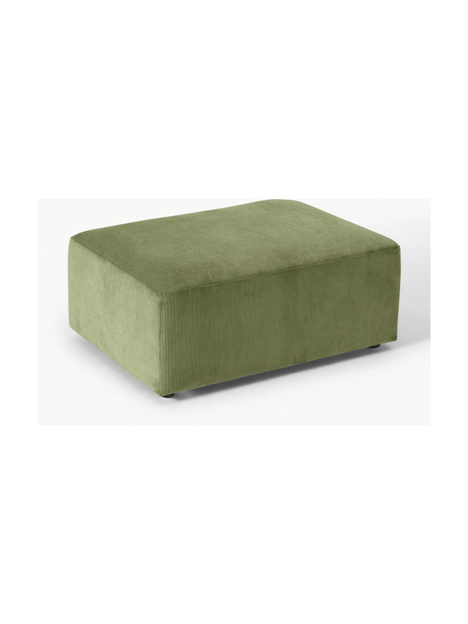 Pouf en velours côtelé Melva, Velours côtelé vert olive, larg. 99 x prof. 72 cm