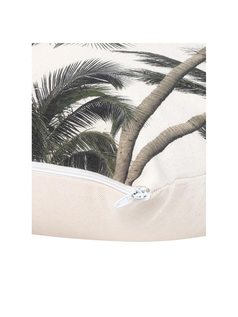 Kissenhülle Mogli mit Palmenprint, 100% Baumwolle, Ecru, Grün, B 40 x L 40 cm