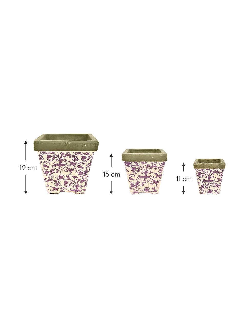 Kleine plantenpottenset Cerino, 3-delig, Keramiek, Lila, beige, grijs, Set met verschillende formaten