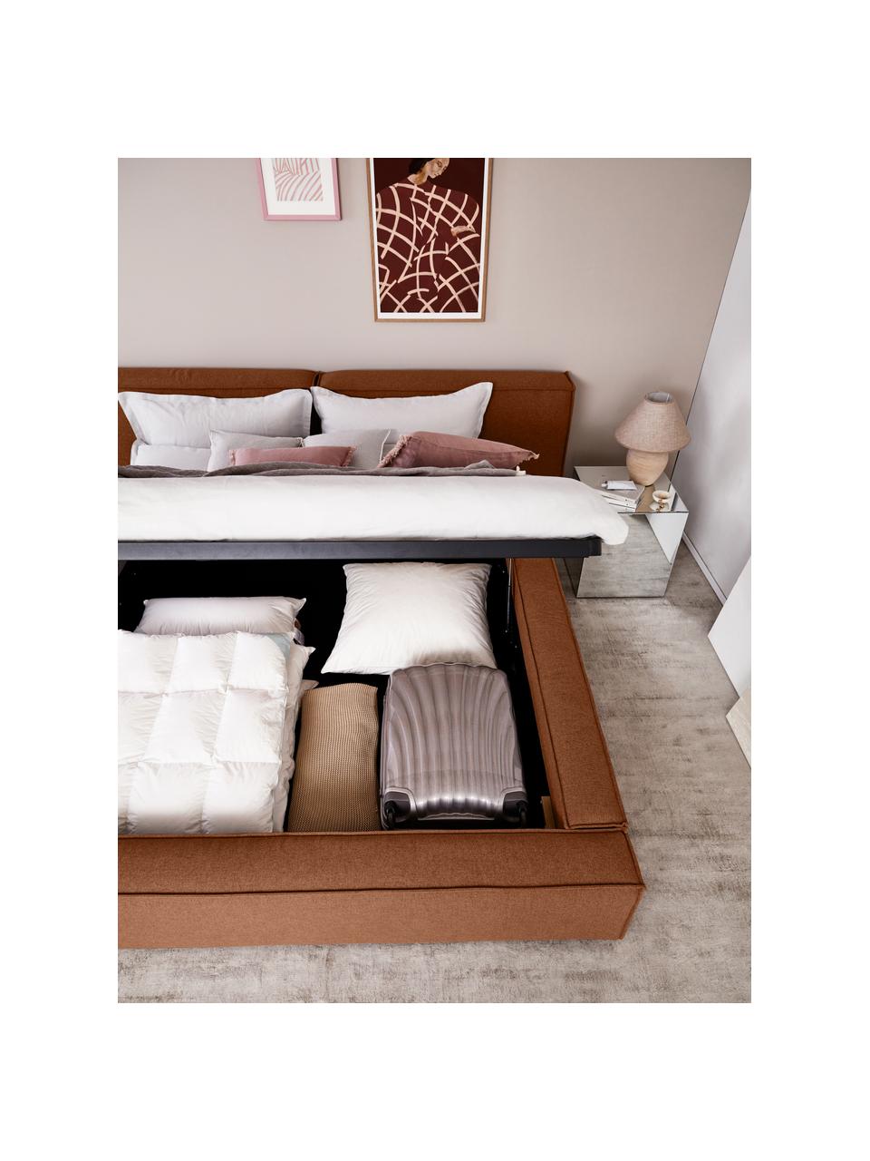 Čalouněná postel s úložným prostorem Lennon, Nugátová, Š 268 cm, H 243 cm (rozměry plochy k ležení 200 cm x 200 cm)