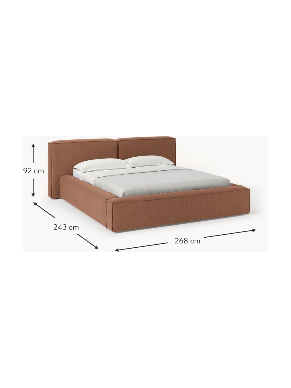 Gestoffeerd bed Lennon met opbergfunctie, Bekleding: 100 % polyester Met 115.0, Frame: massief grenenhout, FSC-g, Poten: hout, FSC-gecertificeerd,, Geweven stof nougatkleurig, B 268 x D 243 cm (ligvlak 200 x 200 cm)