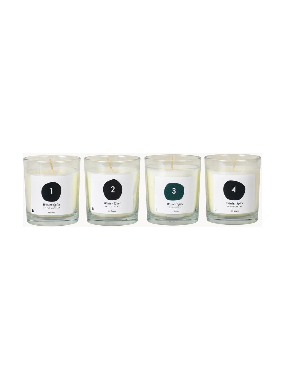 Set 4 candele profumate dell'Avvento Lilu (vaniglia, basilico, timo, cannella, panpepato), Cera, Bianco, Ø 7 x Alt. 8 cm
