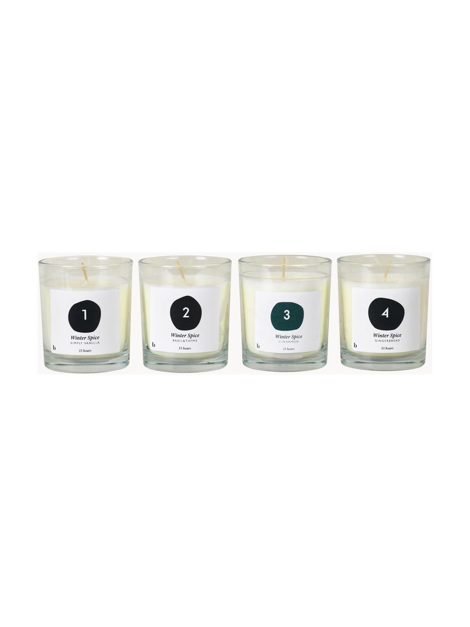 Velas perfumadas de Adviento Lilu, 4 uds. (vainilla, albahaca, tomillo, canela, pan de jengibre), Cera, Blanco, Ø 7 x Al 8 cm