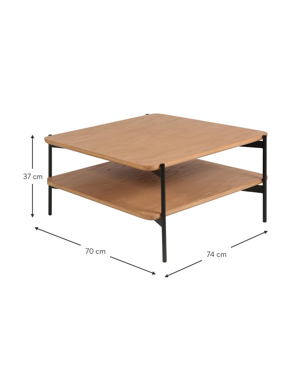 Salontafel Easy van hout en metaal, Tafelblad: MDF met eikenhoutfineer, Poten: gecoat metaal, Zwart, bruin, 74 x 37 cm