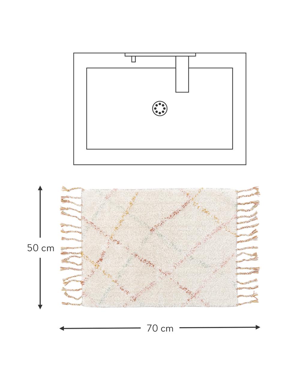 Alfombrilla de baño con flecos Safari, 100% algodón, Crudo, multicolor, An 50 x L 70 cm