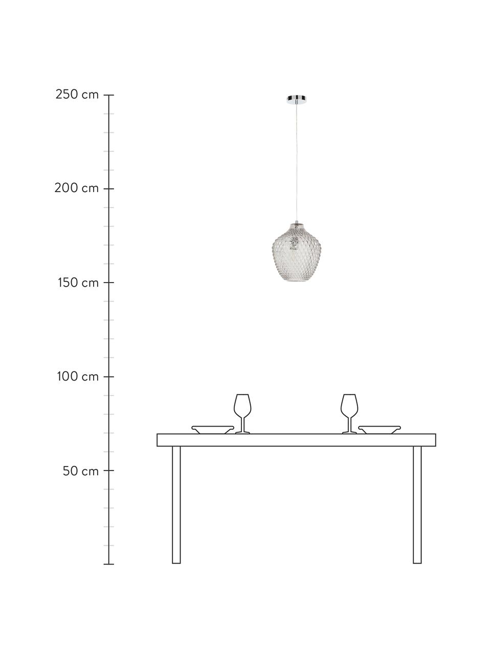 Lampada piccola a sospensione in vetro Lee, Paralume: vetro, Baldacchino: metallo cromato, Grigio, trasparente, cromo, Ø 27 x Alt. 33 cm