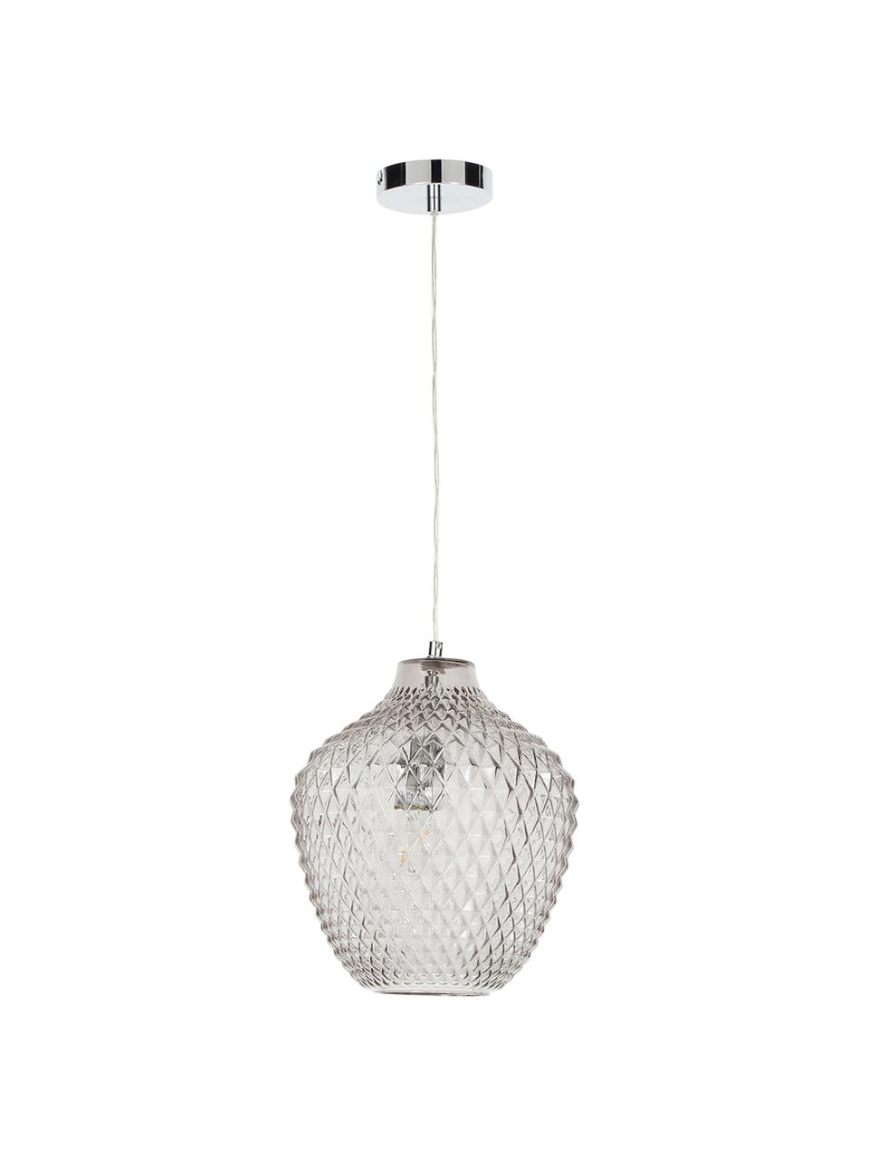 Lampada piccola a sospensione in vetro Lee, Paralume: vetro, Baldacchino: metallo cromato, Grigio, trasparente, cromo, Ø 27 x Alt. 33 cm