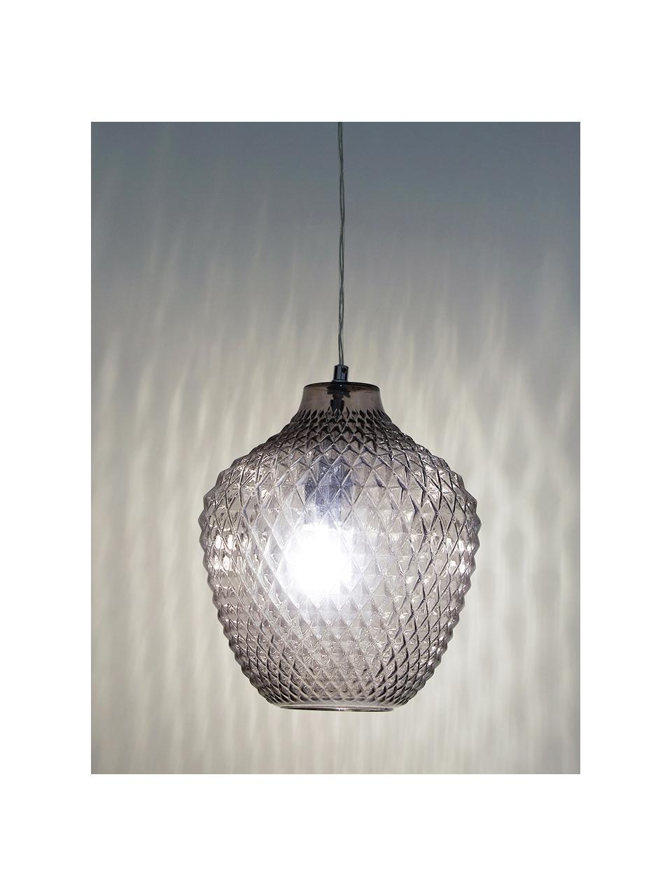 Lampada piccola a sospensione in vetro Lee, Paralume: vetro, Baldacchino: metallo cromato, Grigio, trasparente, cromo, Ø 27 x Alt. 33 cm