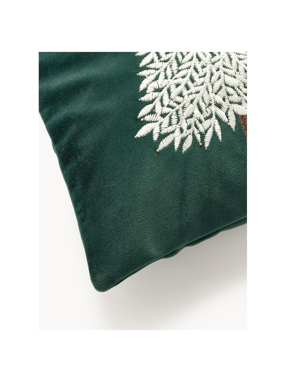 Fluwelen kussenhoes Imala met winters motief, 100% polyester, GRS-gecertificeerd, Donkergroen, B 30 x L 50 cm