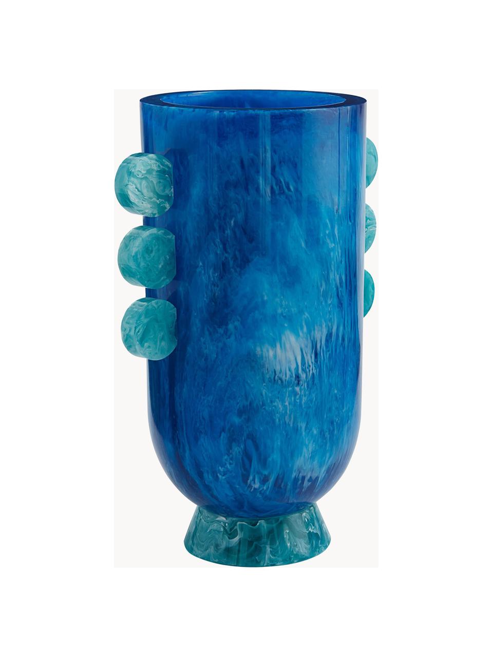 Handgemaakte vaas Mustique met marmerlook, H 27 cm, Acryl, gepolijst, Marmerlook blauwtinten, B 19 x H 27 cm