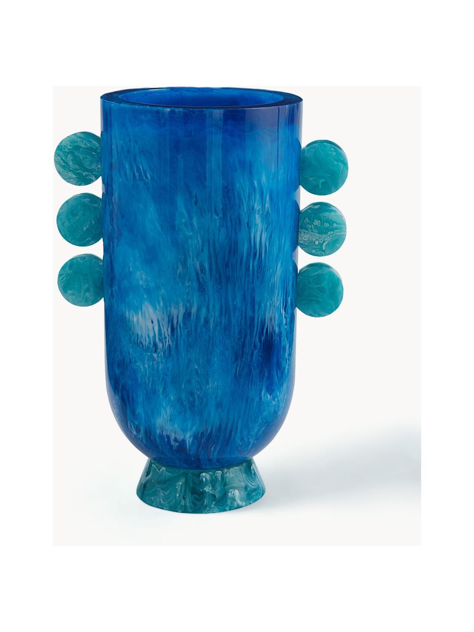 Ručně vyrobená váza v mramorovém vzhledu Mustique, V 27 cm, Akryl, leštěný, Mramorový vzhled, odstíny modré, Š 19 cm, V 27 cm
