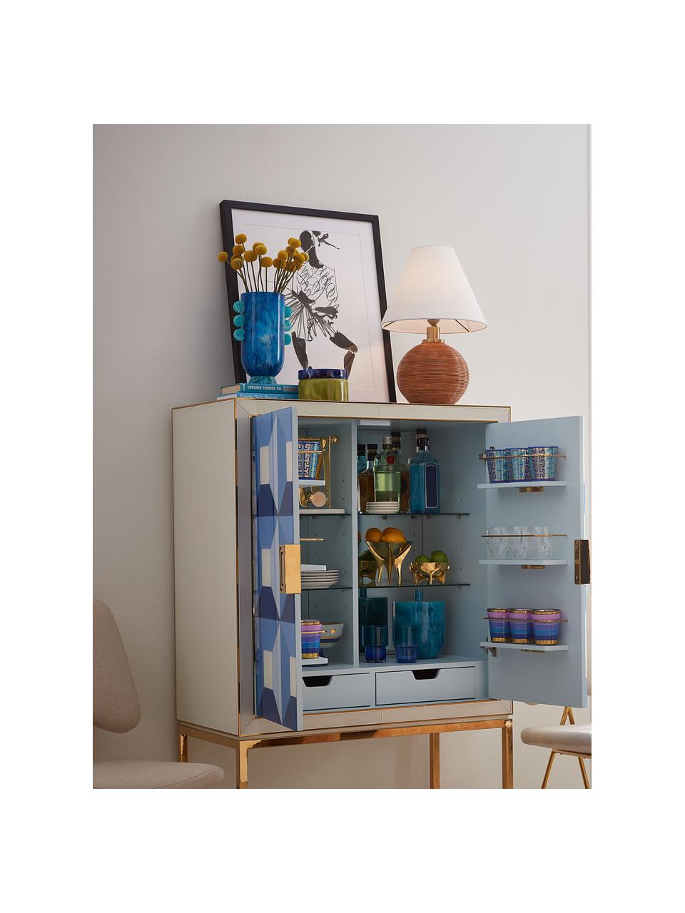 Ručne vyrobená váza Mustique, V 27 cm, Akryl, leštený, Mramorový vzhľad v modrých tónoch, Š 19 x V 27 cm