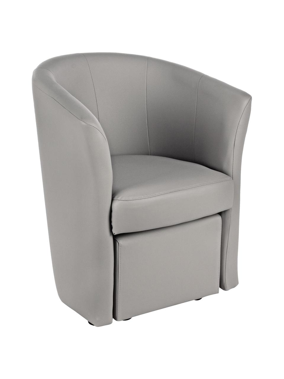 Sillón de cuero sintético Rita, con tabure/reposapiés, Tapizado: piel sintética (94% PVC, , Estructura: madera de pino, madera co, Gris, An 64 x F 60 cm