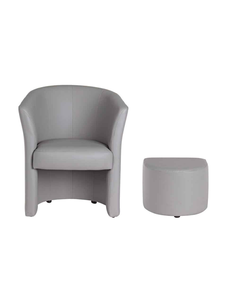 Sillón de cuero sintético Rita, con tabure/reposapiés, Tapizado: piel sintética (94% PVC, , Estructura: madera de pino, madera co, Gris, An 64 x F 60 cm