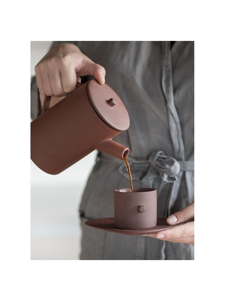 Tasses à café avec sous-tasses Clay, 2 pièces, Grès cérame, Brun, mat, Ø 9 x haut. 6 cm, 170 ml
