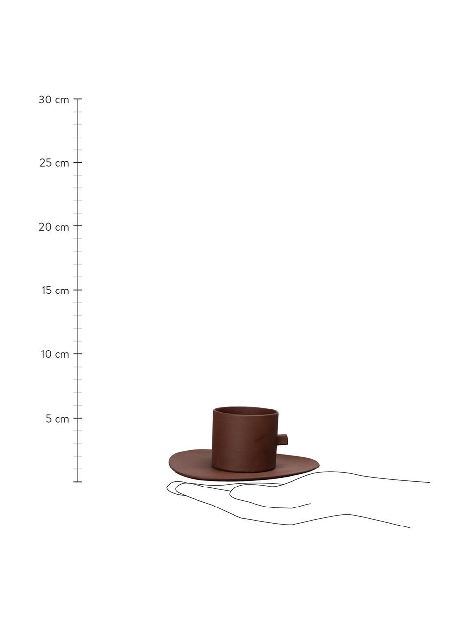 Tasses à café avec sous-tasses Clay, 2 pièces, Grès cérame, Brun, mat, Ø 9 x haut. 6 cm, 170 ml