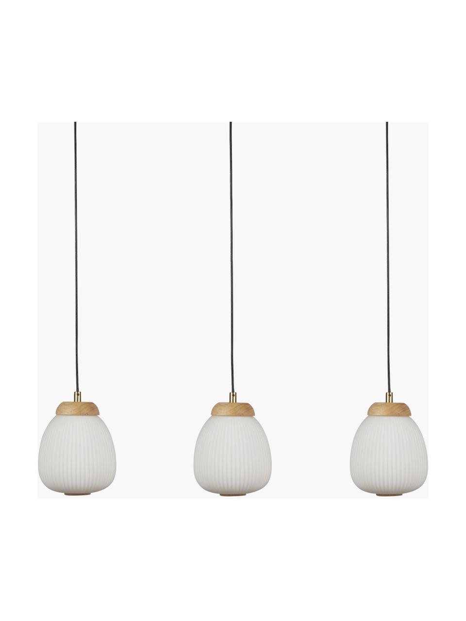 Grande suspension grappe Ella, Blanc cassé, bois clair, larg. 79 x haut. 20 cm