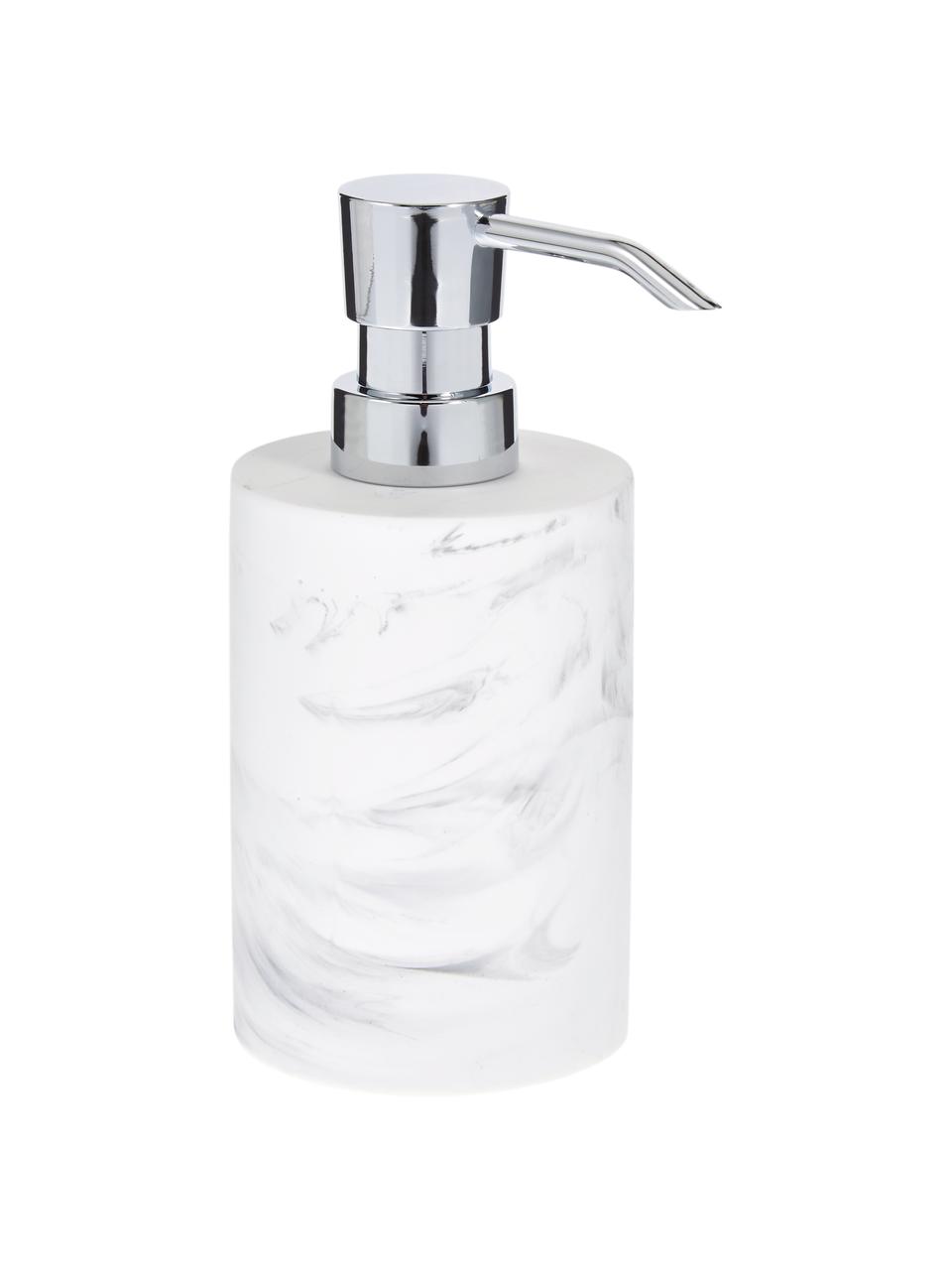 Distributeur de savon aspect marbre Swan, Blanc, marbré, couleur argentée, Ø 7 x haut. 17 cm