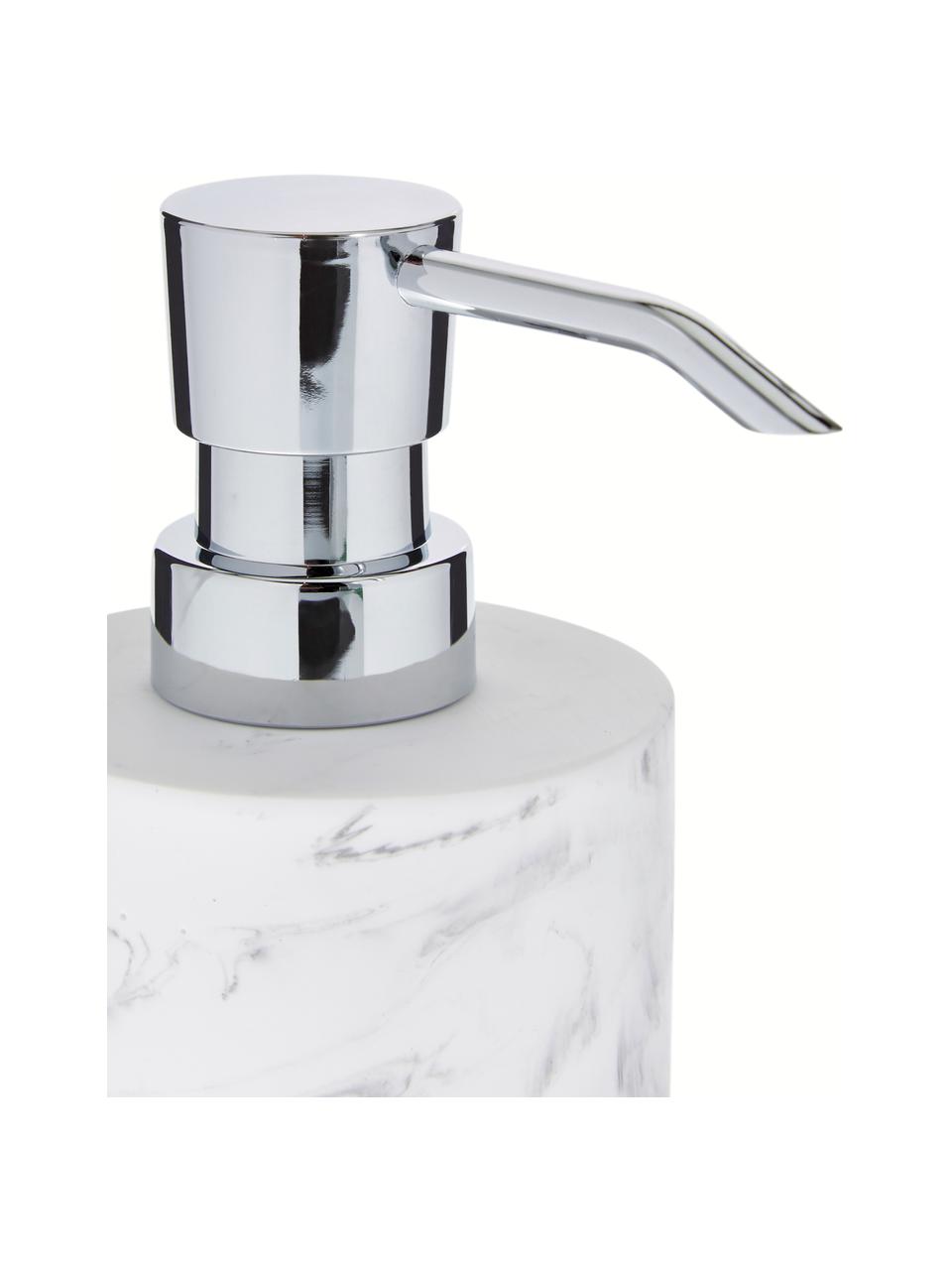 Distributeur de savon aspect marbre Swan, Blanc, marbré, couleur argentée, Ø 7 x haut. 17 cm