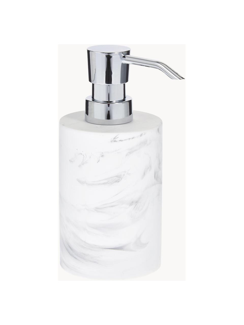Distributeur de savon aspect marbre Swan, Blanc, argenté, Ø 7 x haut. 17 cm
