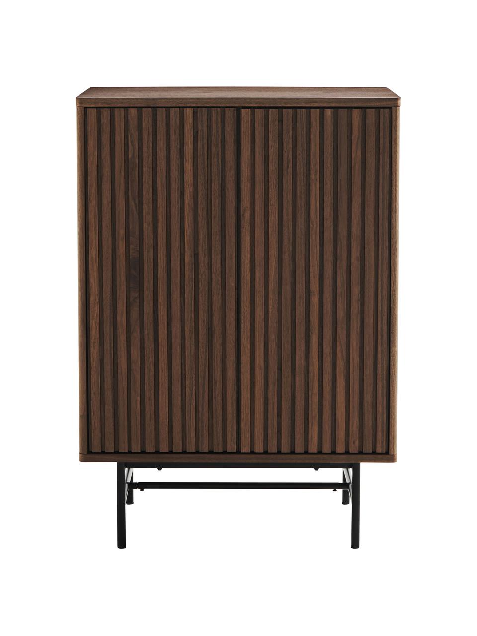 Credenza alta con fronte scanalato Rue, Pannello MDF (fibra a media densità) con impiallacciatura di noce, Legno, Larg. 70 x Alt. 100 cm