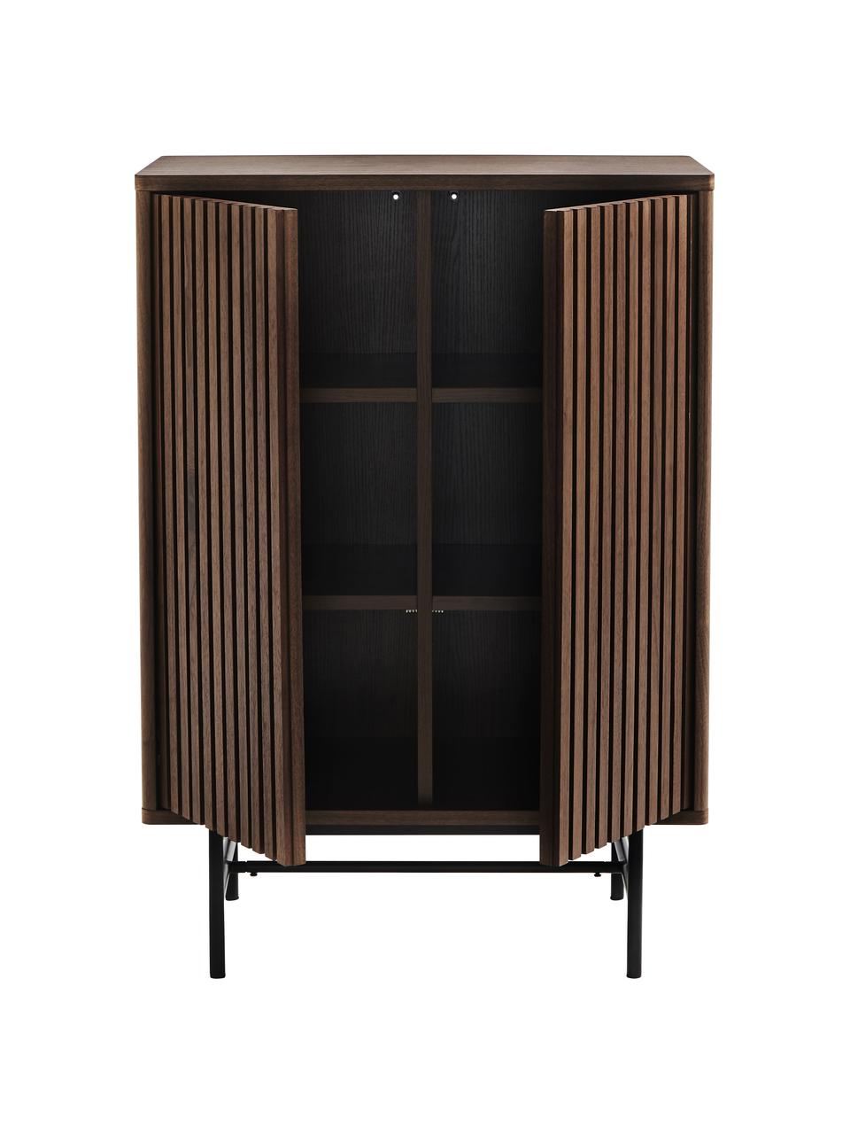 Highboard Rue mit geriffelter Front, Mitteldichte Holyfaserplatte (MDF) mit Walnussfurnier, Holz, B 70 x H 100 cm