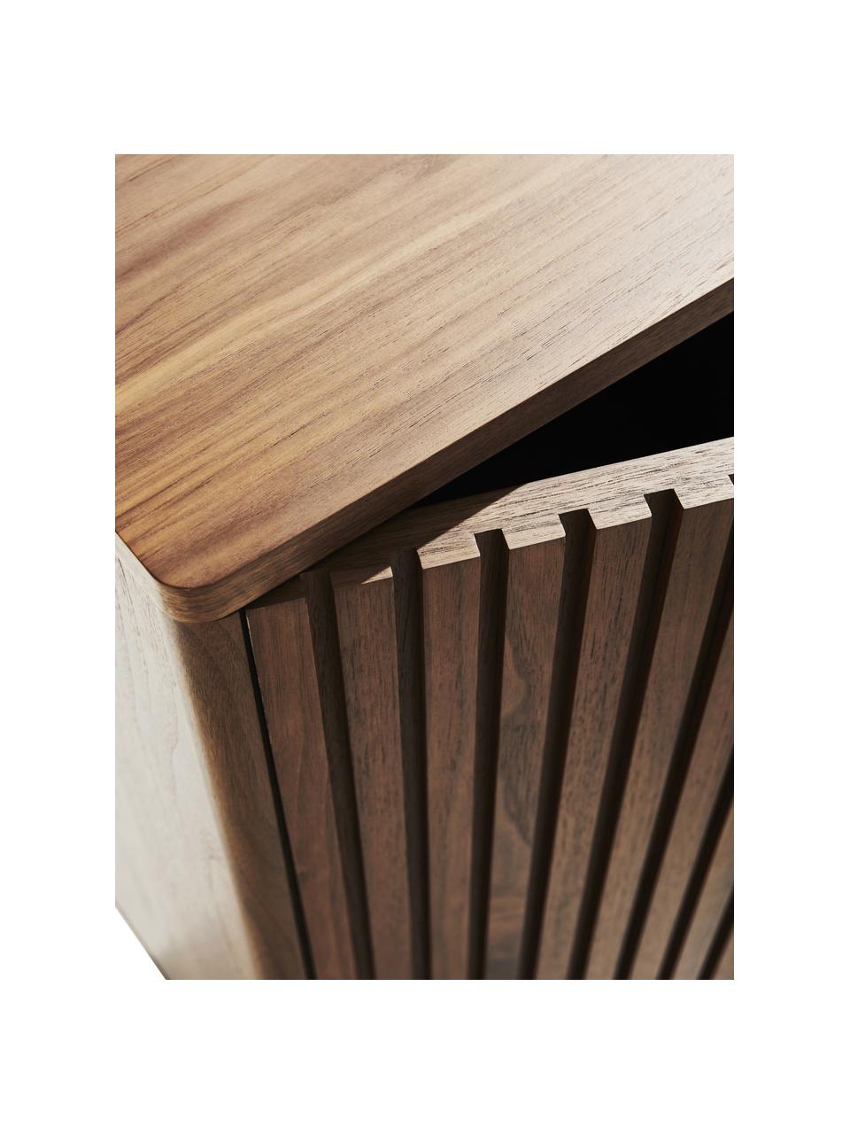Credenza alta con fronte scanalato Rue, Pannello MDF (fibra a media densità) con impiallacciatura di noce, Legno, Larg. 70 x Alt. 100 cm