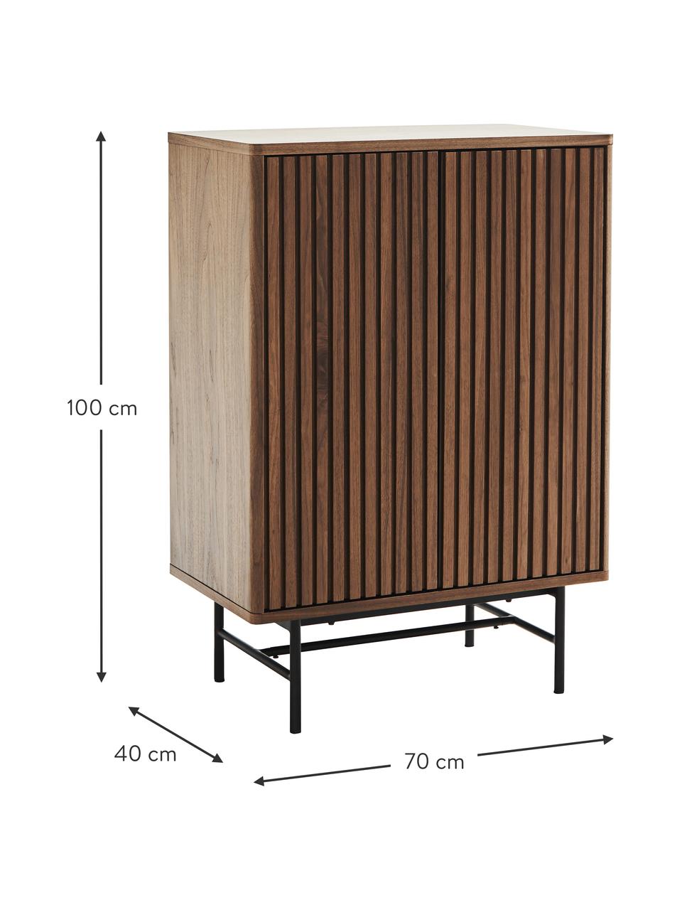 Highboard Rue mit geriffelter Front, Mitteldichte Holyfaserplatte (MDF) mit Walnussfurnier, Holz, B 70 x H 100 cm