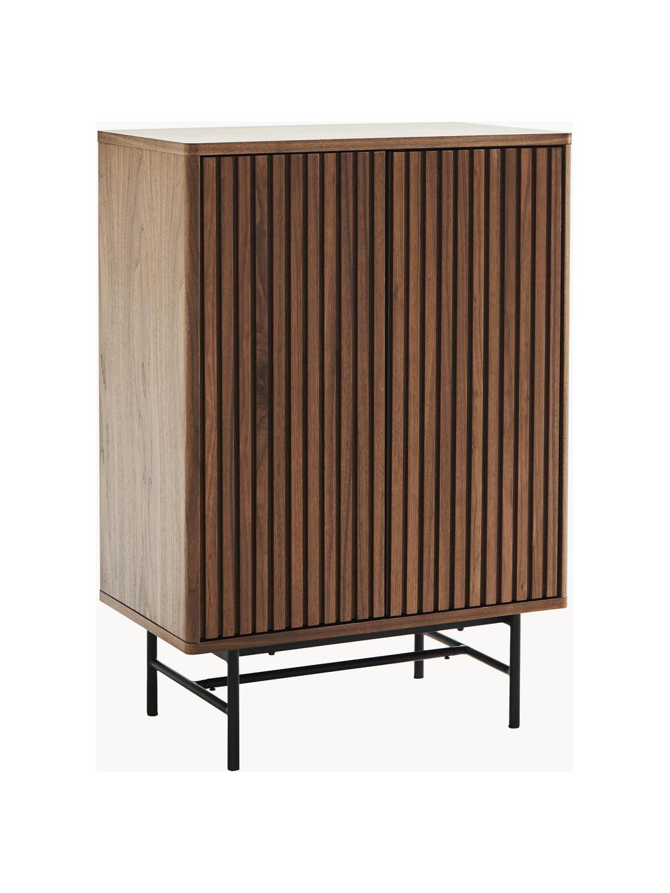 Highboard Rue mit geriffelter Front, Mitteldichte Holyfaserplatte (MDF) mit Walnussfurnier, Holz, B 70 x H 100 cm