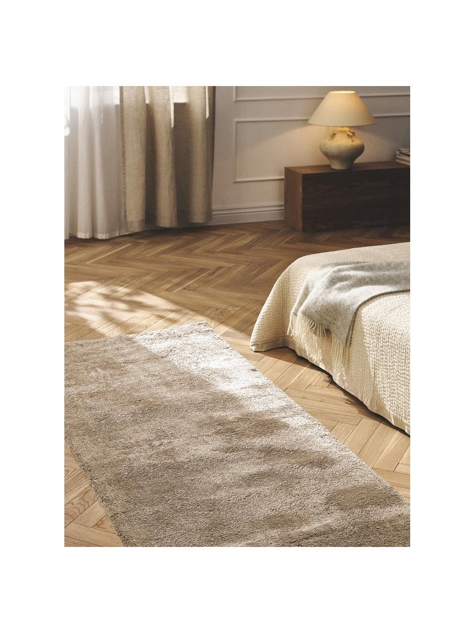 Flauschiger Hochflor-Läufer Leighton, Mikrofaser (100 % Polyester, GRS-zertifiziert), Nougat, B 80 x L 200 cm