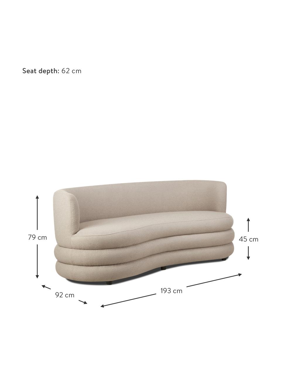 Designer bouclé bank Solomon (3-zits), Bekleding: 100% polyester, Frame: massief sparrenhout, FSC-, Poten: kunststof, Bouclé grijs, B 193 x D 92 cm
