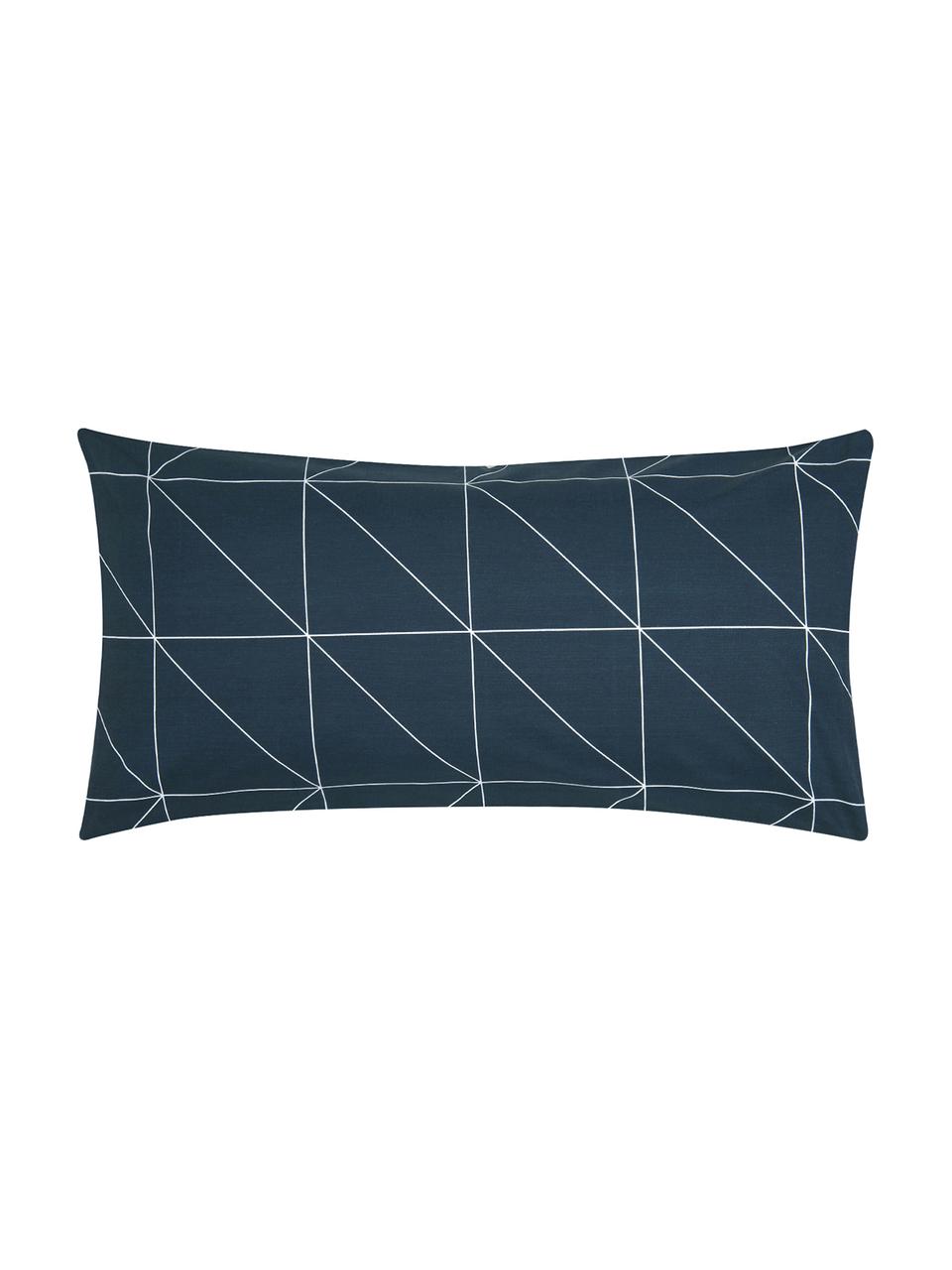 Funda de almohada de algodón Marla, Azul marino y blanco crema estampado, An 45 x L 85 cm