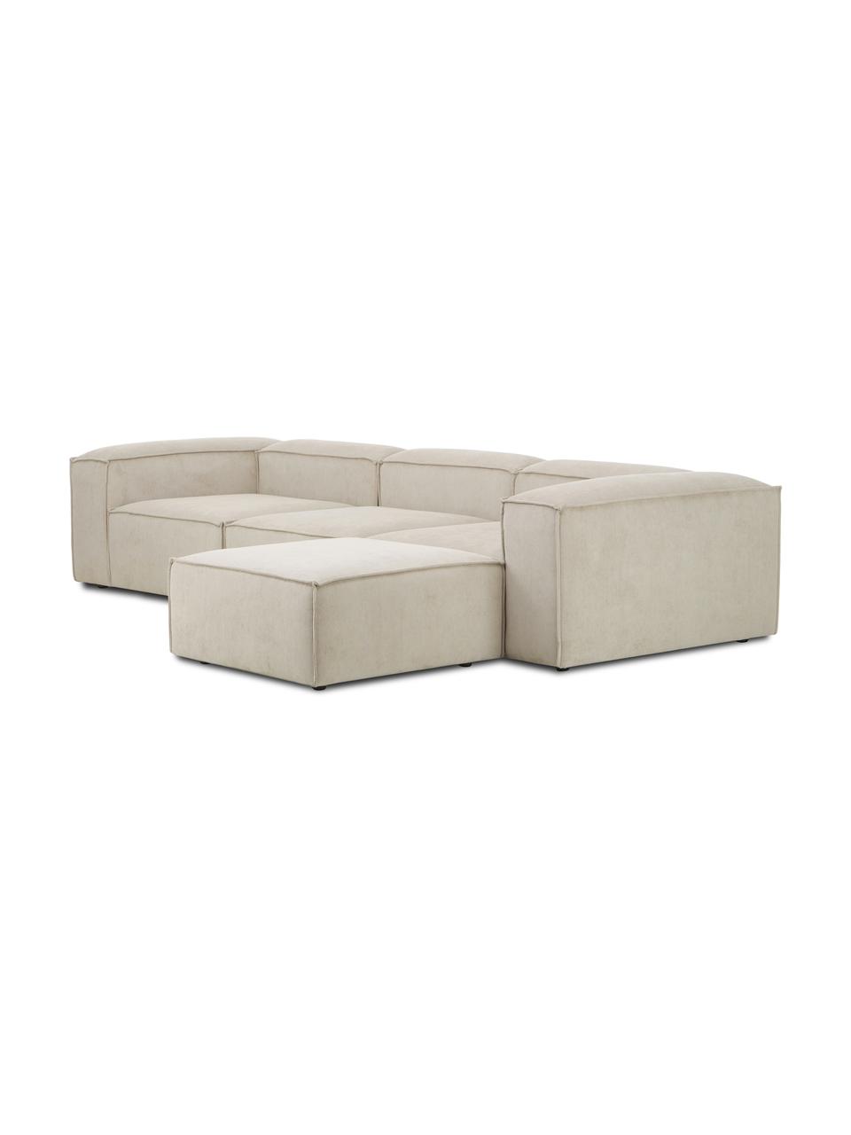 Modulares Sofa Lennon (4-Sitzer) aus Cord mit Hocker, Bezug: Cord (92 % Polyester, 8 %, Gestell: Massives Kiefernholz FSC-, Cord Hellbeige, B 327 x T 207 cm