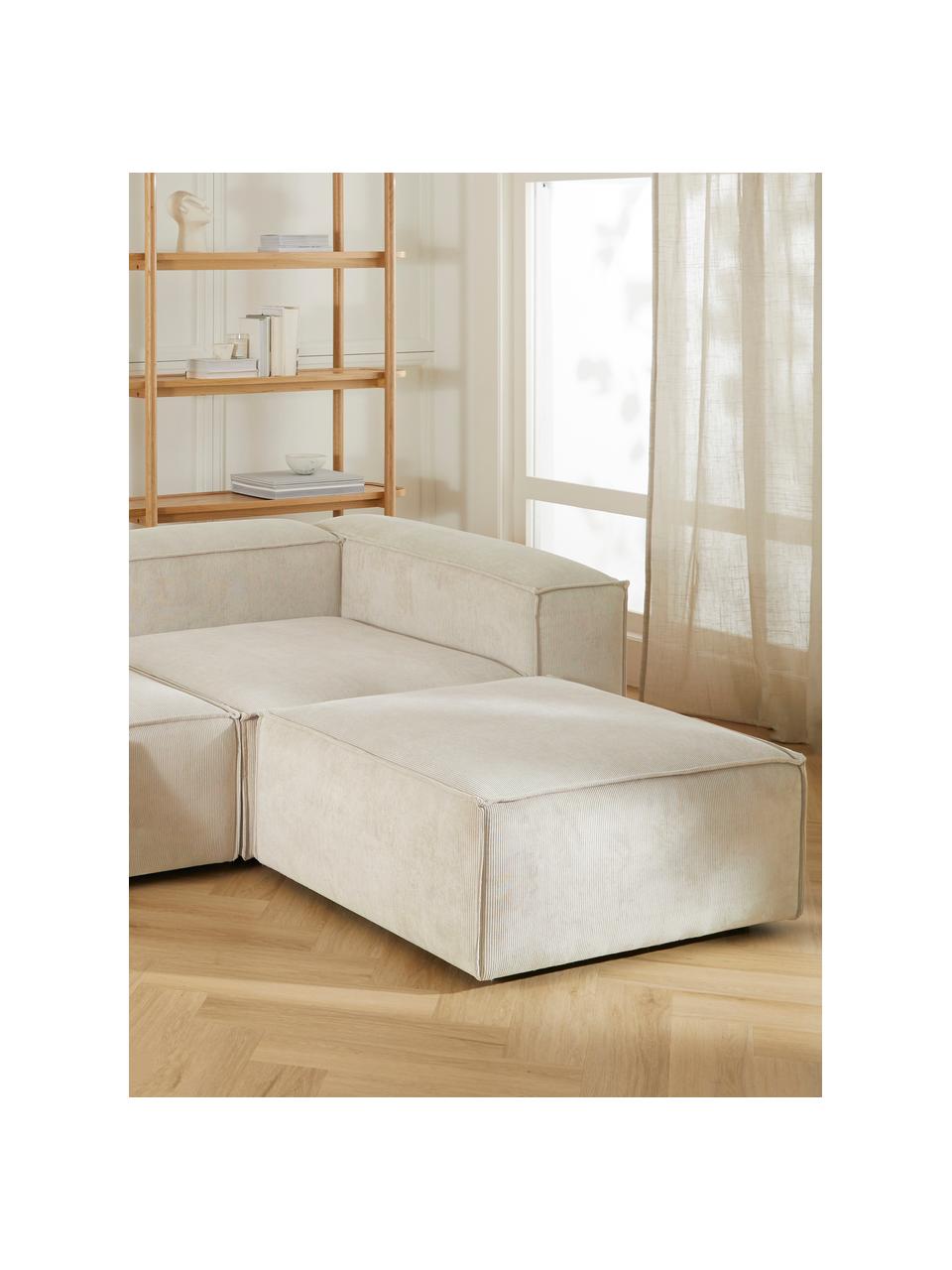 Canapé modulable 4 places en velours côtelé avec pouf Lennon, Velours côtelé beige, larg. 327 x prof. 207 cm