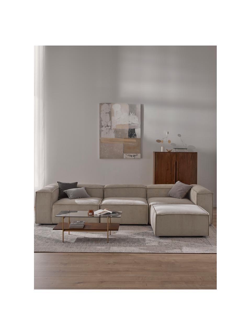 Modulárna pohovka z menčestru s podnožkou Lennon (4-miestna), Menčestrová svetlobéžová, Š 327 x H 207 cm