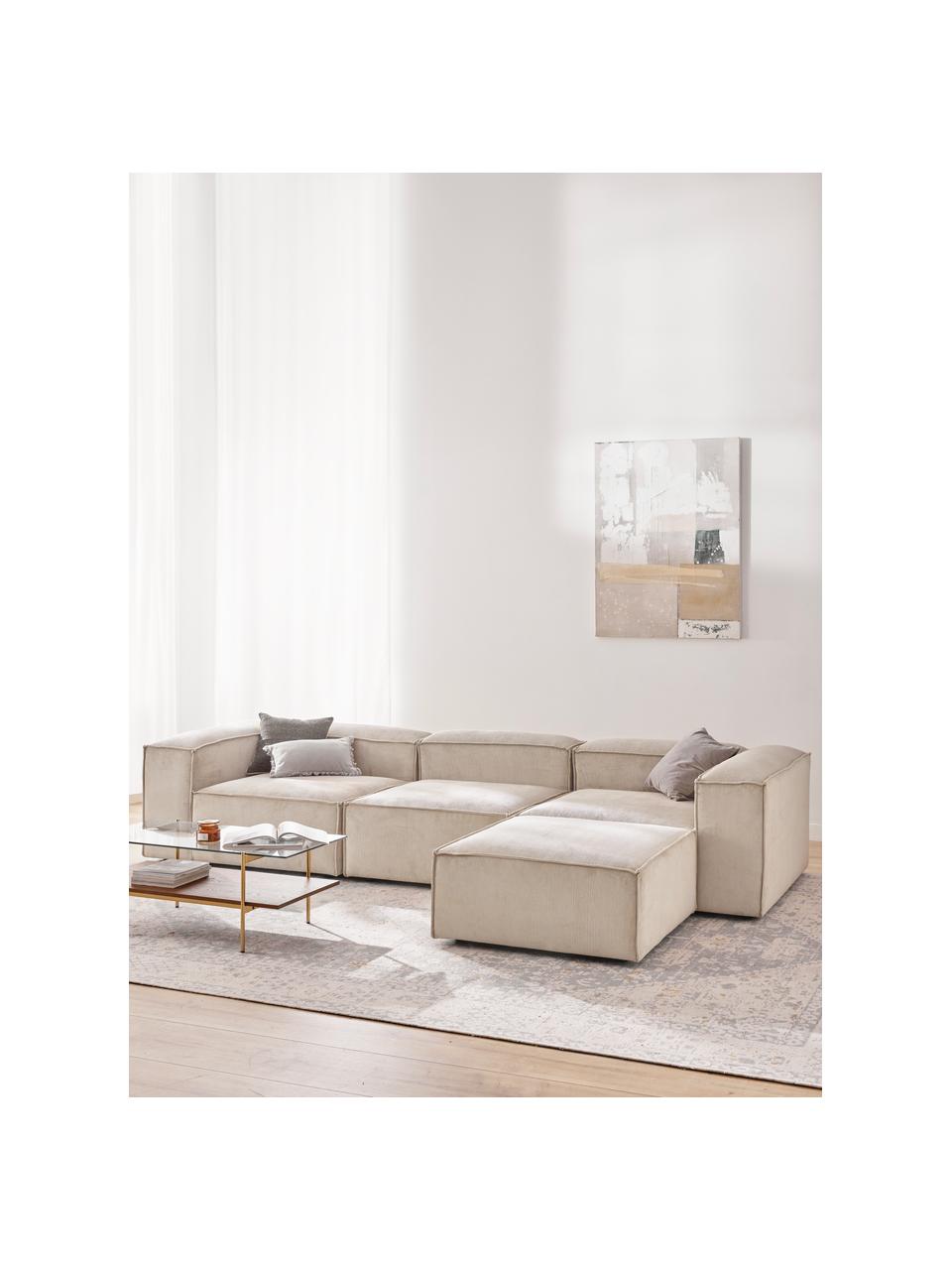 Sofá rinconera modular de pana Lennon (4 plazas), Tapizado: pana (92% poliéster, 8% p, Estructura: madera de pino y abeto ma, Patas: plástico. Este producto e, Pana beige claro, An 327 x F 207 cm