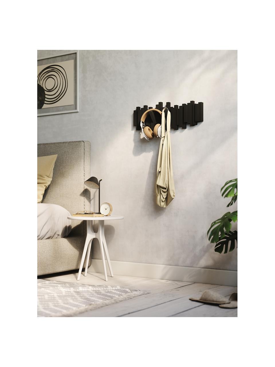 Portemanteau mural design Quan, Plastique, Noir, larg. 48 x haut. 18 cm