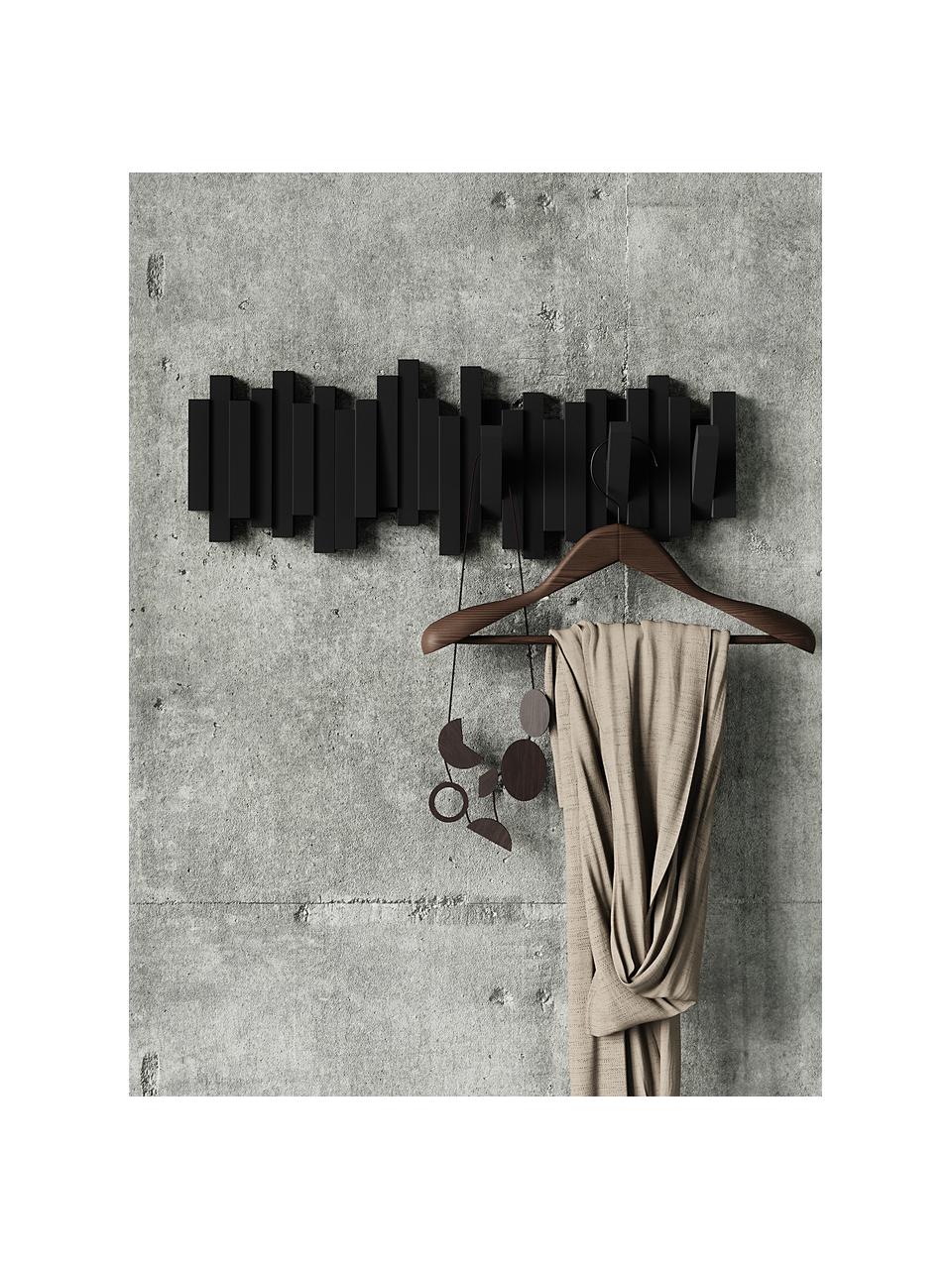 Perchero de pared de diseño Sticks, Plástico, Negro, An 48 x Al 18 cm