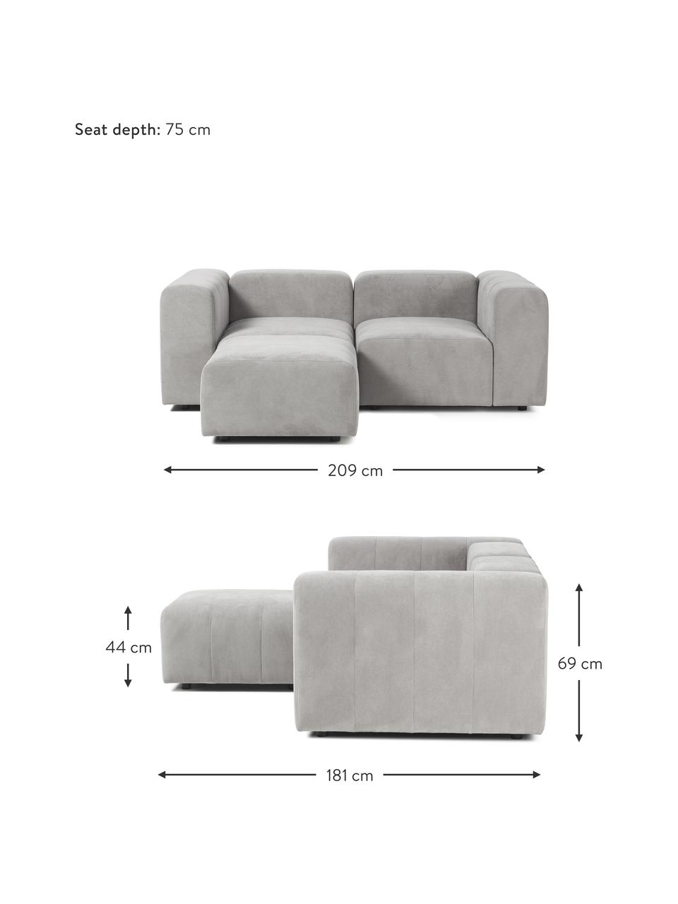 Sofa modułowa z pufem Lena (3-osobowa), Tapicerka: tkanina (88% poliester, 1, Stelaż: drewno sosnowe, sklejka, , Nogi: tworzywo sztuczne, Jasnoszara tkanina, S 209 x G 181 cm