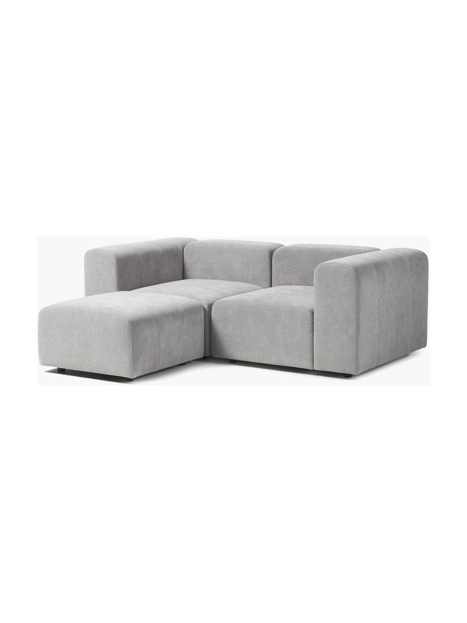 Canapé modulable 3 places avec pouf Lena, Tissu gris clair, larg. 209 x prof. 181 cm